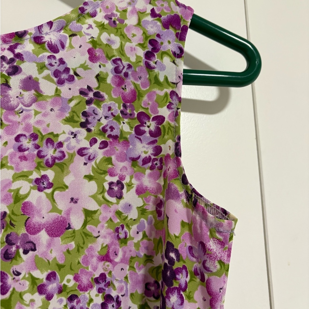 Vintage Floral Sleeveless Midi Dress in Purple and Green Size Medium - Picture 7 of 9